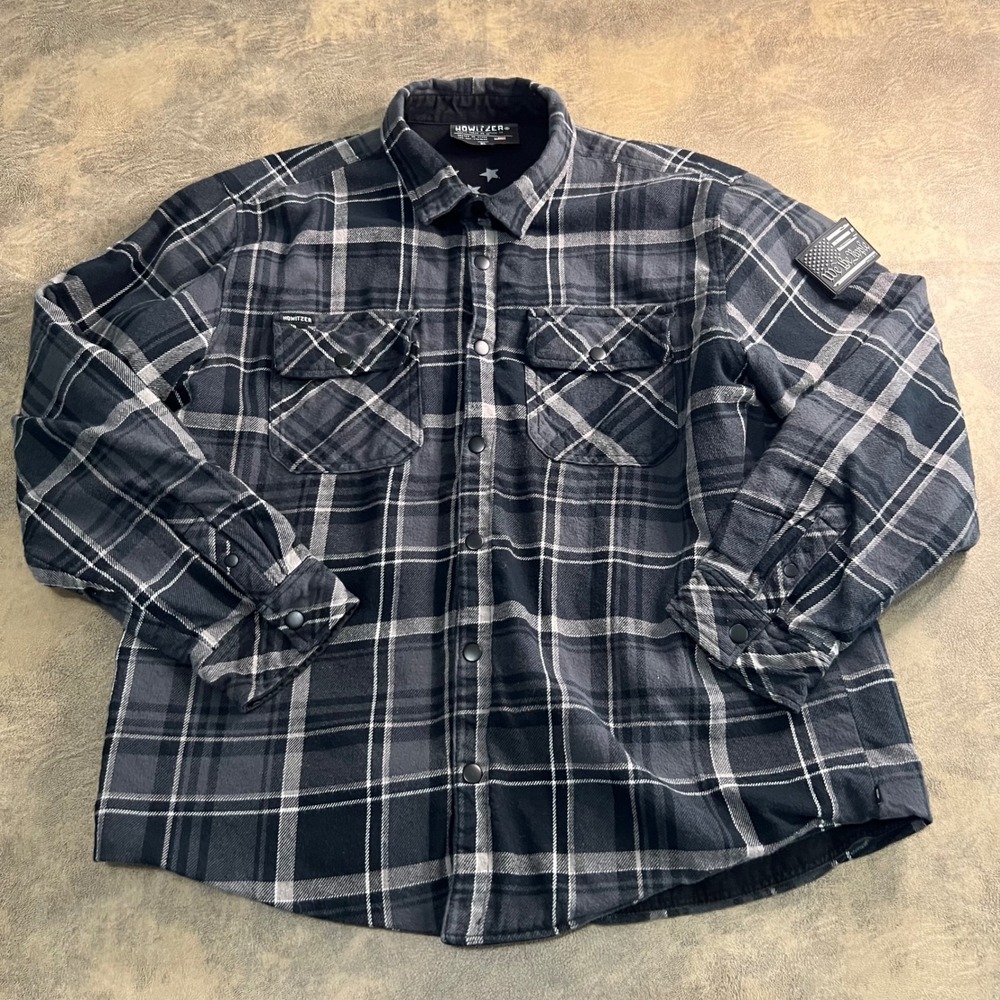 Howitzer Reversible Flannel Shirt Jacket Mens XL Black Grey We The People Flag